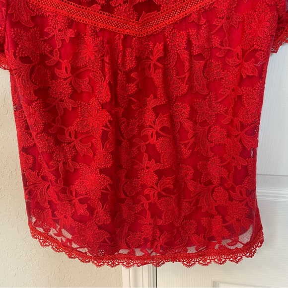 Willow and Clay Women’s Red Lace Intricate Floral S/S Lined Top-Sz XS-Quick - Picture 14 of 15